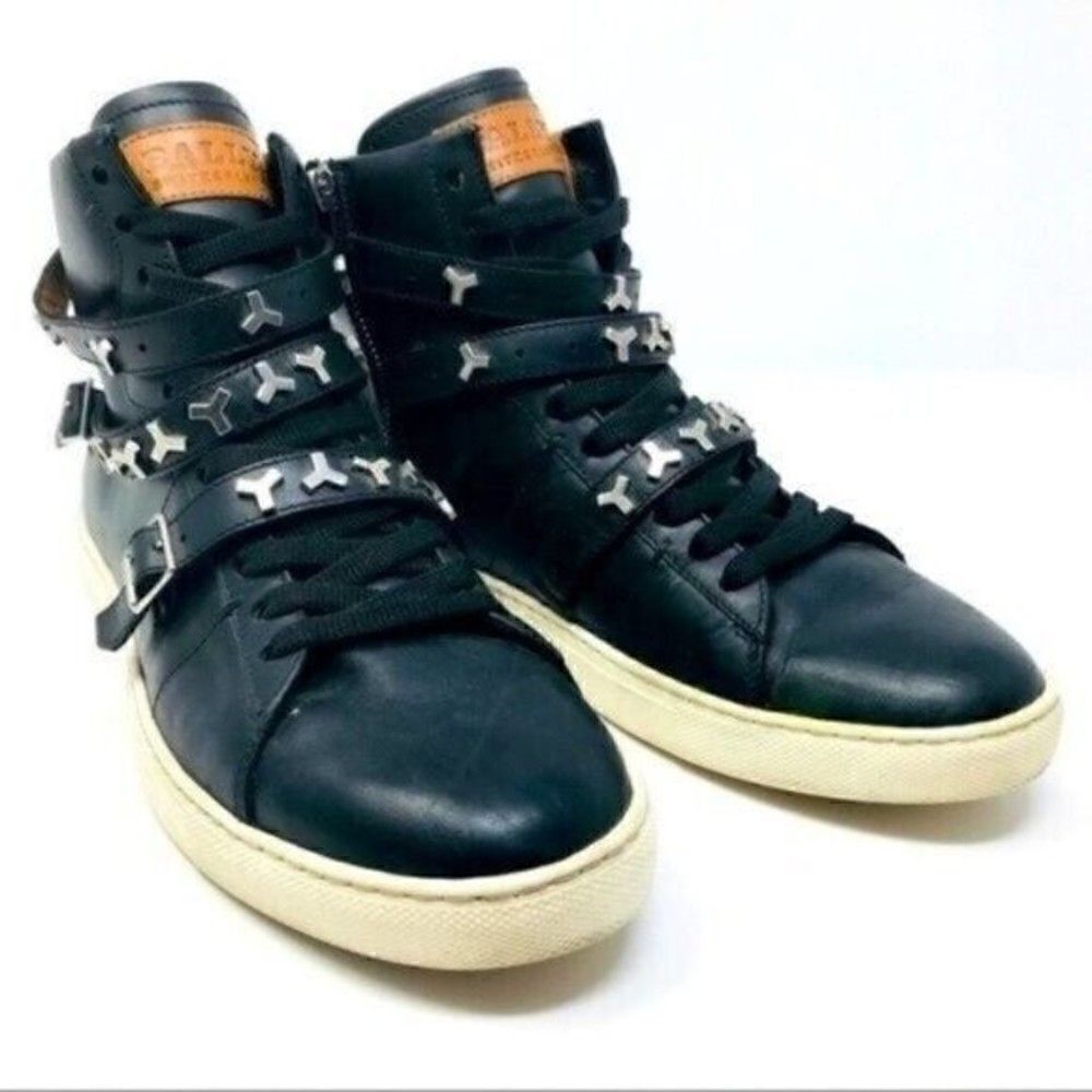 Bally Helena woman Hightop sneaker US 8.5 BoxÑ embellished black leather laceup